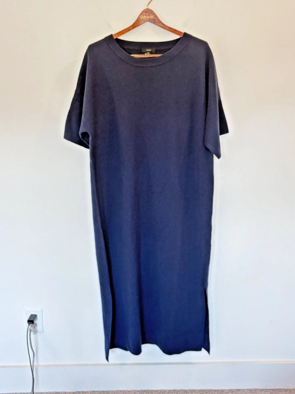 NWT J Crew Sweater Midi Dress XL Merino Wool Blend Navy Elbow Sleeve Minimalist